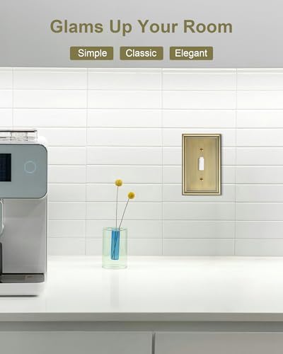 4-Pack Single Toggle Light Switch Cover Plate, Durable Solid Zinc Alloy Decorative Switch Plate Covers, Antique Brass 1 Gang Wall Plate, Corrosion Resistant