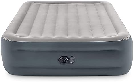 Intex 64125ED Dura-Beam Plus Essential Rest Air Mattress - Fiber-Tech – Queen Size – Built-in Electric Pump – 18in Bed Height – 600lb Weight Capacity