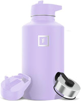 IRON °FLASK Camping & Hiking Hydration Flask with 3 Lids - Stainless Steel, Double Walled & Vacuum Insulated Water Bottle - Leak Proof & BPA Free (Lavender, Straw - 64 oz)