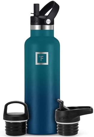 IRON °FLASK Camping & Hiking Hydration Canteens - 3 Lids (Narrow Straw Lid) Leak Proof Vacuum Insulated Stainless Steel - Hot & Cold Double Walled Sports Water Bottle - Dark Night, 20 Oz