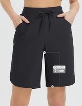 baleaf Women's Bermuda Long Shorts 9" Above Knee Length Quick Dry Lightweight Zipper Pockets Casual Summer Athletic UPF 50+