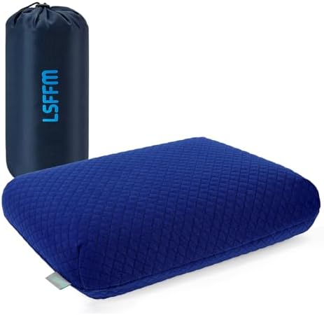 Camping Pillow Memory Foam, Easy to Fold, Camping Essentials, Small Travel Pillows with Portable Bag, Hiking Pillow for Backpacking, Anti-Pilling Pillow Cover (Blue)