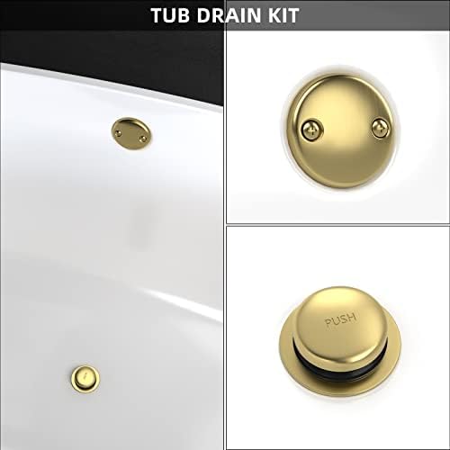 All Metal Tip-Toe Bathtub Drain Kit with Two-Hole Overflow Faceplate and Universal Fine/Coarse Thread Assembly, Bath Tub Drain Kit fits All Bathtub -Brushed Gold