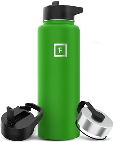 IRON °FLASK Camping & Hiking Hydration Flask with 3 Lids - Stainless Steel, Double Walled & Vacuum Insulated Water Bottle - Leak Proof & BPA Free (Kiwi Green, Straw - 40 oz)