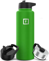 IRON °FLASK Camping & Hiking Hydration Flask with 3 Lids - Stainless Steel, Double Walled & Vacuum Insulated Water Bottle - Leak Proof & BPA Free (Kiwi Green, Straw - 40 oz)
