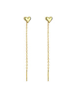 Reffeer Solid 925 Sterling Silver Tiny Cute Heart Dangle Earrings Chain for Women Teen Girls Dangle Earrings Threader Tassel (B-Gold)