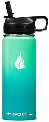 HYDRO CELL Stainless Steel Insulated Water Bottle with Straw - For Cold & Hot Drinks - Metal Vacuum Flask with Screw Cap and Modern Leakproof Sport Thermos for Adults (Mint/Green 18oz)