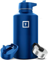 IRON °FLASK Camping & Hiking Hydration Flask with 3 Lids - Stainless Steel, Double Walled & Vacuum Insulated Water Bottle - Leak Proof & BPA Free (Cobalt, Straw - 64 oz)