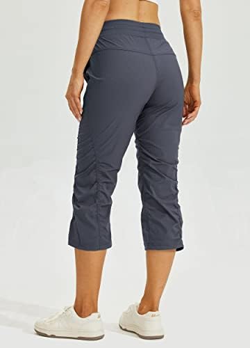 Willit Women's Quick-Dry Capris Hiking Travel Pants Striped Woven Workout Pants with Pockets Lightweight