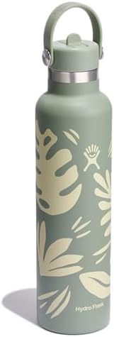 Hydro Flask 24 Oz Stainless Steel Standard Mouth Water Bottle with Flex Straw Cap and Double-Wall Vacuum Insulation