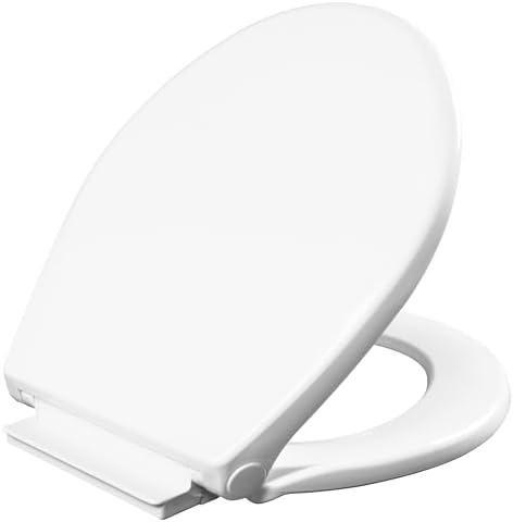 Mayfair Preston Easy to Clean Single Hinge Toilet Seat, Modern Slow Close Plastic Toilet Seat, Made in USA, Round, White