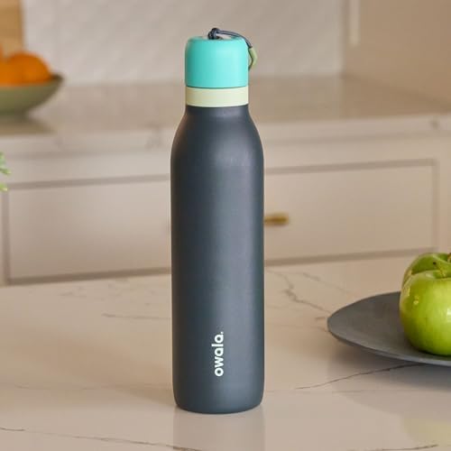 FreeSip Twist Insulated Stainless Steel Water Bottle with Straw for Sports and Travel, BPA-Free, 24-oz, Blue/Grey (Foggy Tide)