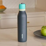 FreeSip Twist Insulated Stainless Steel Water Bottle with Straw for Sports and Travel, BPA-Free, 24-oz, Blue/Grey (Foggy Tide)