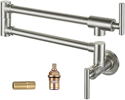 WOWOW Pot Filler Faucet Brushed Nickel, Brass Pot Filler Wall Mount Kitchen Stove Faucet with Double Joint Swing Arms