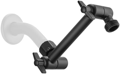 5 Inch Adjustable Shower Head Extension Arm With Locking Set Screw, Singing Rain Brass Matte Black Angle Height Adjustable, Easy To Install, G1/2 Universal Connector Compatible (Matte Black Finish)