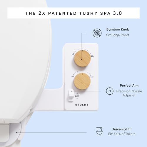 TUSHY 3.0 Spa Bidet Attachment. Cool to Warm Water. It's Time to Replace Toilet Paper, Fresh Water Spray (Requires Sink Access for Optional Temperature Control), Bamboo