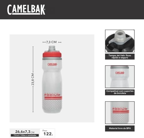 CamelBak Podium Chill Insulated Bike Water Bottle - Easy Squeeze Bottle - Fits Most Bike Cages - 24oz, Fiery Red/White