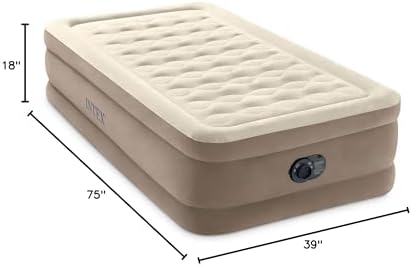 Intex Dura-Beam Deluxe Ultra Plush Air Mattress : Fiber-Tech – Built-in Electric Pump – 18in Bed Height – 300lb Weight Capacity – Twin Size