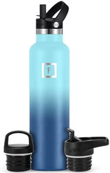 IRON °FLASK Camping & Hiking Hydration Canteens - 3 Lids (Narrow Straw Lid) Leak Proof Vacuum Insulated Stainless Steel - Hot & Cold Double Walled Sports Water Bottle - Blue Waves, 24 Oz