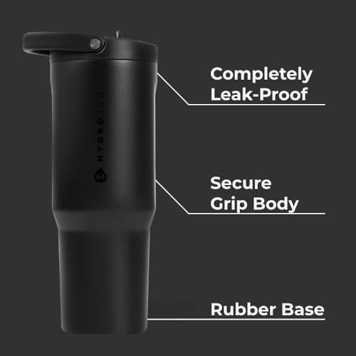 HydroJug Sport - Stainless Steel Tumbler with Straw, Vacuum Insulated, 40oz Leakproof Water Bottle, Ergonomic Design, Reusable, Dishwasher Safe, Rubber Base, Durable for Gym or Outdoors, Black