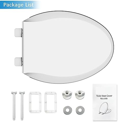 Durable Elongated Toilet Seat with Slow Soft Close - Easy to Install and Clean, Never Loosens - White, Fits Most Elongated Toilets