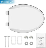 Durable Elongated Toilet Seat with Slow Soft Close - Easy to Install and Clean, Never Loosens - White, Fits Most Elongated Toilets