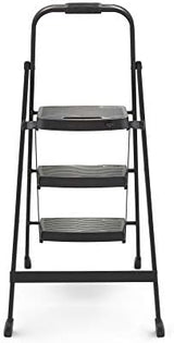Rubbermaid 3-Step Steel Ladder, Folding Step Stool with Hand Grip and Non-Slip Feet, Black, Tested to ANSI US Safety Standards, No Assembly Required