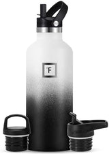 IRON °FLASK Camping & Hiking Hydration Canteens - 3 Lids (Narrow Straw Lid) Leak Proof Vacuum Insulated Stainless Steel - Hot & Cold Double Walled Sports Water Bottle - Day & Night, 32 Oz