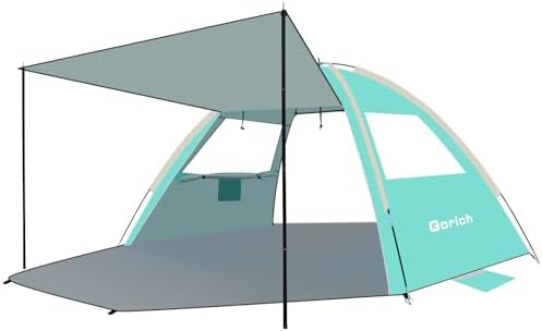 Gorich Beach Tent with Canopy - Easy Setup 3-6 Person Portable Sun Shelter, UPF 50+ UV Protection Sun Shade, Lightweight & Compact Beach Cabana for Family Travel