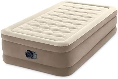 Intex Dura-Beam Deluxe Ultra Plush Air Mattress : Fiber-Tech – Built-in Electric Pump – 18in Bed Height – 300lb Weight Capacity – Twin Size