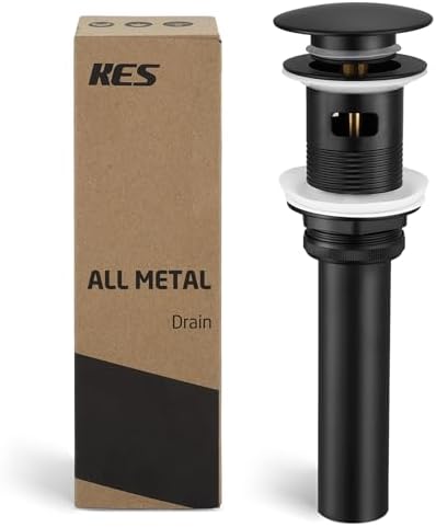 KES Bathroom Sink Drain with Overflow Vessel Sink Stopper Pop Up Drain Assembly Matt Black for 1.6"-1.9" Sink Hole, All Metal Rustproof Brass and 304 Stainless Steel, S2008A-BK