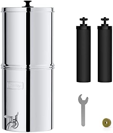 Waterdrop Gravity-fed Water Filter System, Reduces Lead and up to 99% of Chlorine, NSF/ANSI 42&372 Standard, with 2 Black Carbon Filters and Metal Spigot, King Tank Series, WD-TK-A