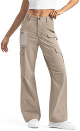 Moosehill Women's-Cargo-Hiking-Pants-High-Waisted Wide Leg Water Resistance Lightweight Stretch for Work Casual Outdoor