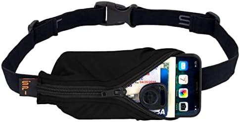 SPIbelt Original Pocket Running Belt for Women Men, Phone Holder for Running, Running Fanny Pack, Holder for Phone, Running Waist Pack, Expandable, Adjustable. Black with Black Zipper