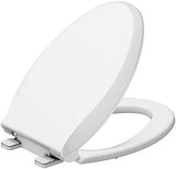 Durable Elongated Toilet Seat with Slow Soft Close - Easy to Install and Clean, Never Loosens - White, Fits Most Elongated Toilets