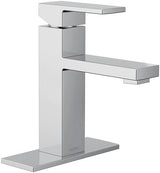 Moen Revyl Chrome One-Handle Single Hole Modern Bathroom Sink Faucet with Optional Deckplate and Spring Loaded Drain Assembly, 84771