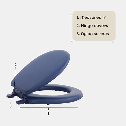 Soft Standard Vinyl Toilet Seat, Navy - 17 Inch Soft Vinyl Cover with Comfort Foam Cushioning - Fits All Standard Size Fixtures - Easy to Install Fantasia by Achim Home Decor