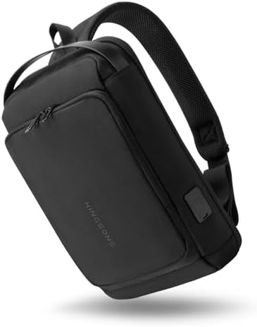 Kingsons Anti-theft Sling Backpack with Lock& Charger for Men, Small Black Casual Crossbody Bag, Mini Lightweight Chest Ipad Daypack for Travel Cycling Hiking