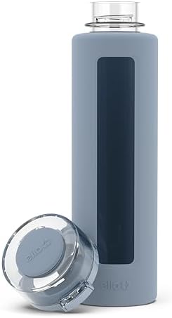 Ello Syndicate 20oz Reusable Glass Water Bottle with One-Touch Leak Proof Flip Lid and Protective Non-Slip Silicone Sleeve and Carry Loop for Coffee, Tea and Water, BPA-free Dishwasher Safe