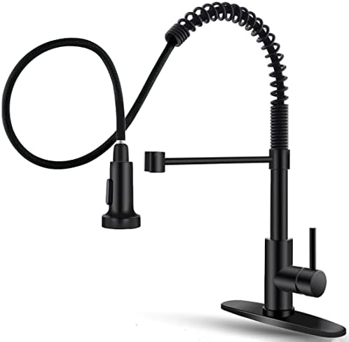 OWOFAN Black Kitchen Faucet with Pull Down Sprayer Stainless Steel Single Handle Pull Out Spring Sink Faucets 1 Hole Or 3 Hole Dual Function for Farmhouse Camper Laundry Utility Rv Wet Bar