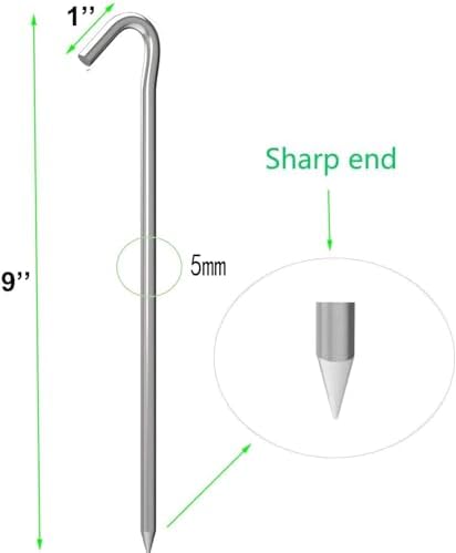 9 inch Galvanized Tent Stakes Metal Tent Pegs, Steel Yard Stakes Tarp Hooks Ground Garden Stakes Tent Spikes, 100 Pack