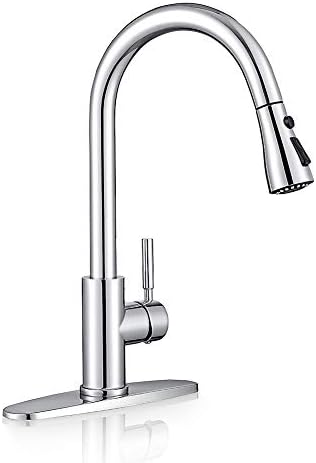 WEWE Sink Faucet, Pull Down Kitchen Faucet with Sprayer Low Lead Commercial Modern Stainless Steel rv Farmhouse Kitchen Faucet Single Handle 1 or 3 Hole Kitchen Sink Faucet, Polished Chrome