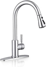 WEWE Sink Faucet, Pull Down Kitchen Faucet with Sprayer Low Lead Commercial Modern Stainless Steel rv Farmhouse Kitchen Faucet Single Handle 1 or 3 Hole Kitchen Sink Faucet, Polished Chrome