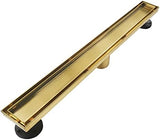 Neodrain 24-Inch Gold Linear Shower Drain, 2-in-1 Flat & Tile Insert Cover, Stainless Steel Linear Drain, Brushed Brass Rectangle Shower Floor Drain with Hair Strainer, Watermark&CUPC Certified