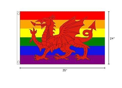 AZ FLAG - Wales Rainbow Weles Dragon Flag - 2x3 Ft - 100D Polyester Gay Welsh Banner with Two Metal Grommets - Fade Resistant - Vivid Colors - 2' x 3' Feet - 90x60 Cm