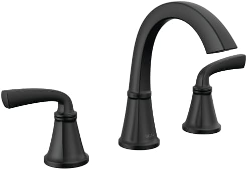 Delta Geist Matte Black Bathroom Faucet 3 Hole, 8 Inch Widespread Bathroom Sink Faucet for Vanity, Push-Pop Drain Assembly, Matte Black 35864LF-BL