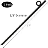 ZOOFOX 12 Pack 17 Inch Black Ground Anchor, Heavy Duty Steel Rebar Stakes with Loop, Reusable Tent Stakes for Outdoor Camping