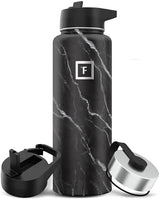 IRON °FLASK Camping & Hiking Hydration Flask with 3 Lids - Stainless Steel, Double Walled & Vacuum Insulated Water Bottle - Leak Proof & BPA Free (Black Marquina, Straw - 40 oz)