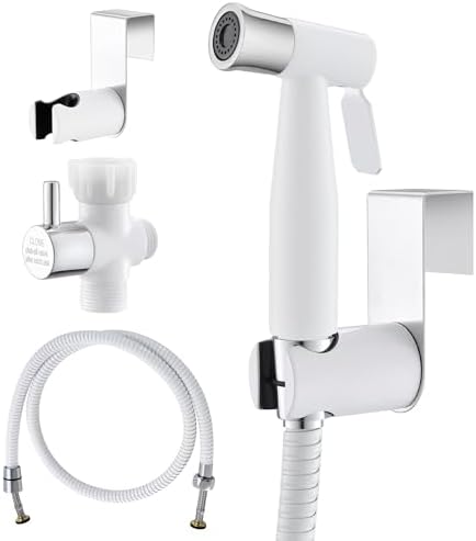 Purrfectzone Bidet Sprayer for Toilet, Bidet Sprayer for Feminine Wash, Premium Stainless Steel Jet Spray for Toilet, Wall-Mounted or Toilet Tank Mounted - White/Chrome