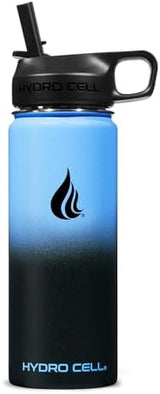 HYDRO CELL Stainless Steel Insulated Water Bottle with Straw - For Cold & Hot Drinks - Metal Vacuum Flask with Screw Cap and Modern Leakproof Sport Thermos for Adults (Blue/Black 18oz)